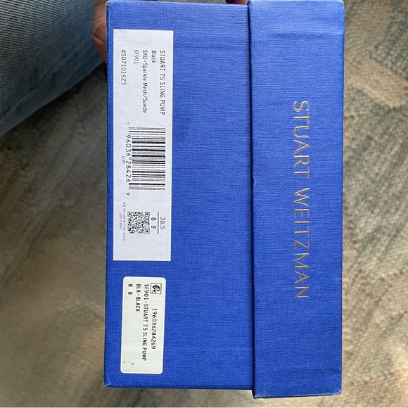 Stuart Weitzman STUART 75 SLINGBACK PUMP in Sparkle Mesh and Black Suede - Picture 7 of 8